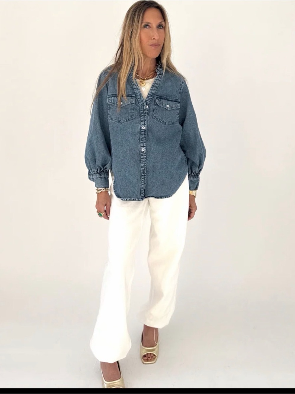 Kerri Rosenthal puff sleeve denim shirt